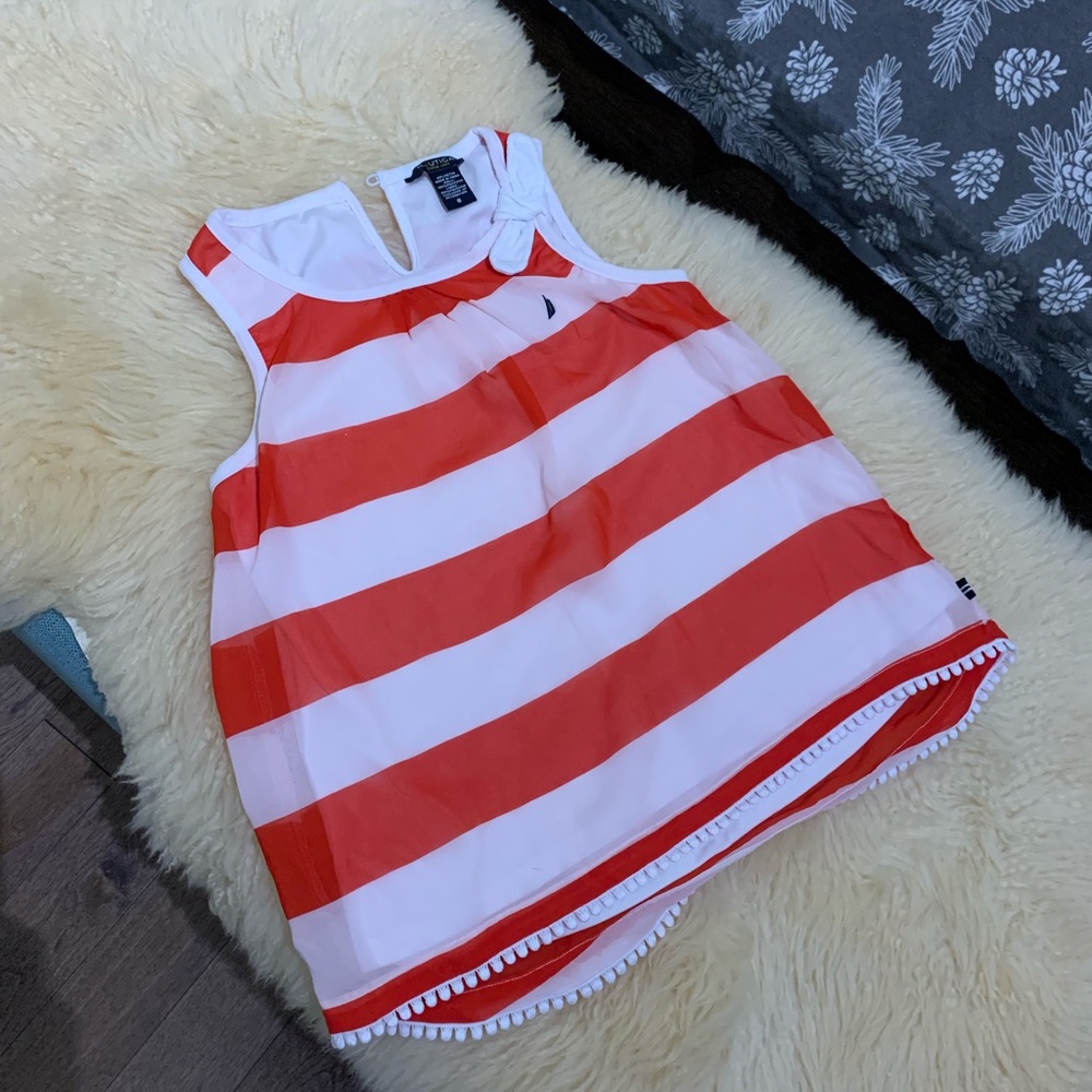 Nautica Red and White Wide Striped Sleeveless Top